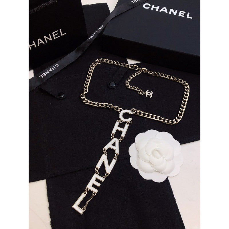Chanel 22S Big White Logo Necklace