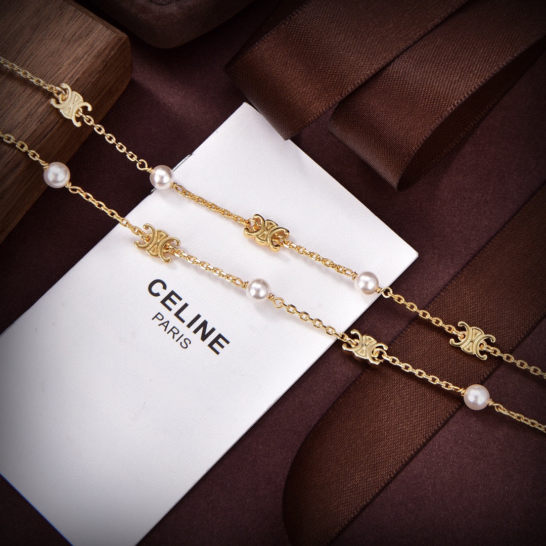 Celine Triomphe Pearl Double Necklace