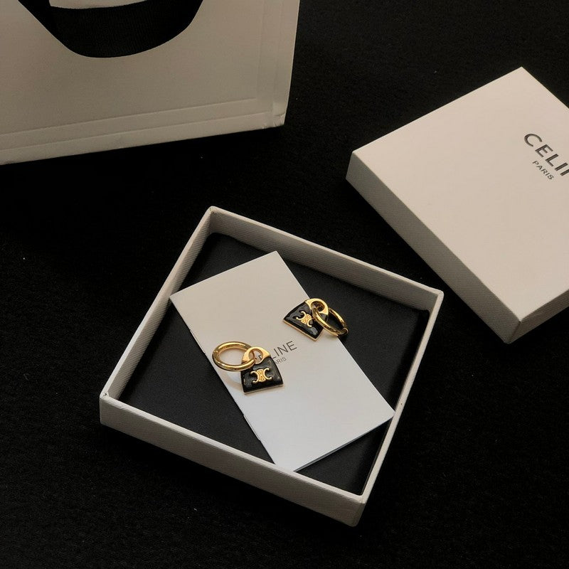 Celine Black Bag Earrings - 18K Yellow Gold