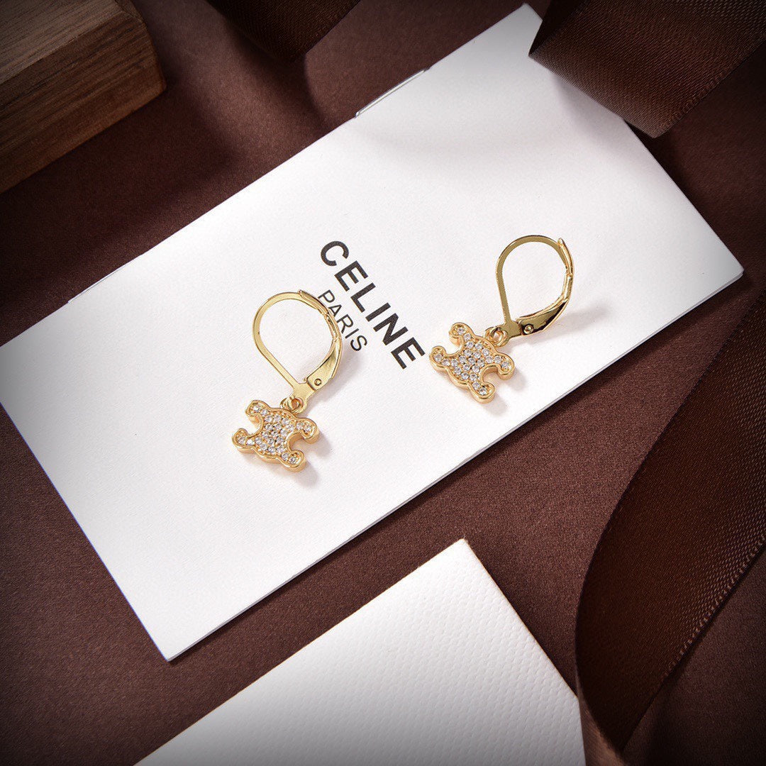 Celine Triomphe Rhinestone Earrings - 18K Yellow Gold