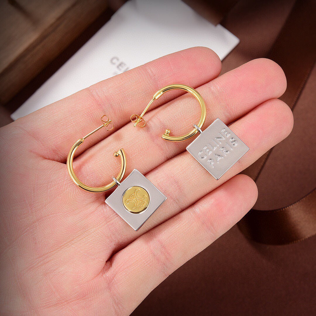 Celine Triomphe Hoops Earrings - 18K Yellow Gold
