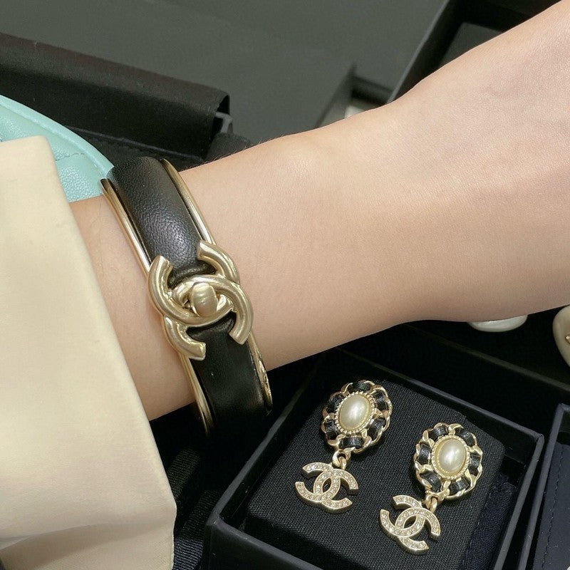 Chanel Black Leather Cuff Bracelet
