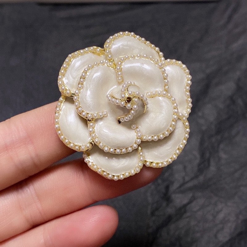 Chanel Camellia Black & White Brooch