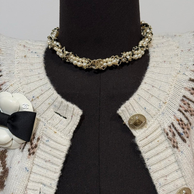Chanel Pearl Leather Choker Necklace