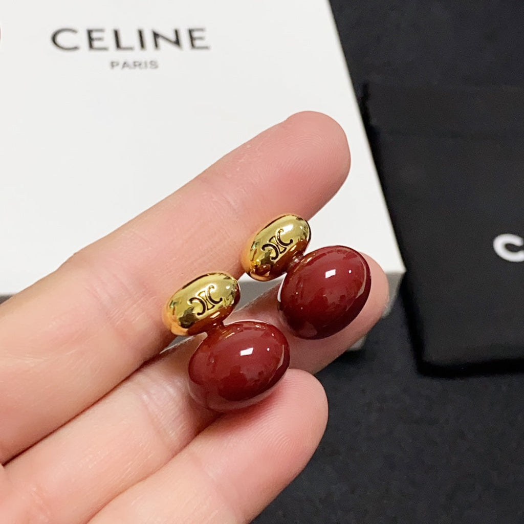 Celine Triomphe Red Earrings - 18K Yellow Gold
