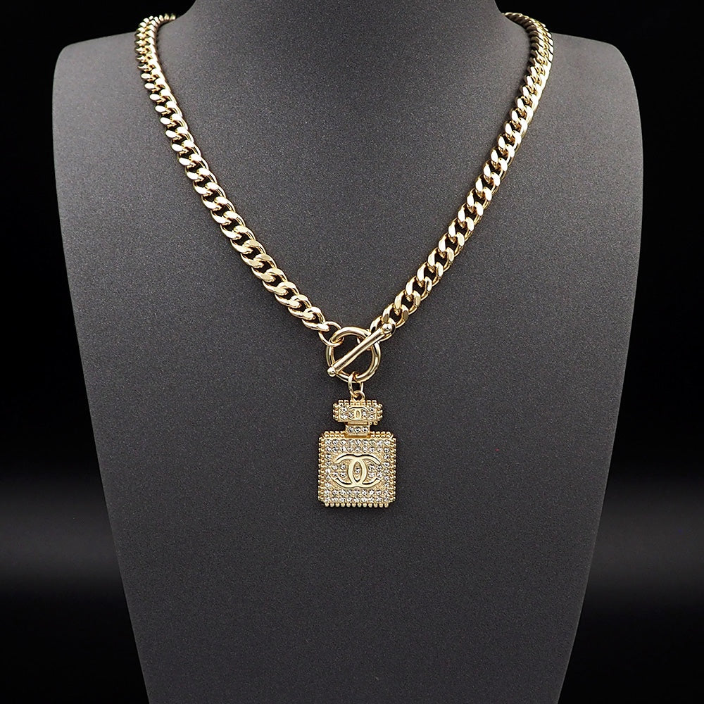 Chanel Diamond Perfume Bottle Pendant Necklace