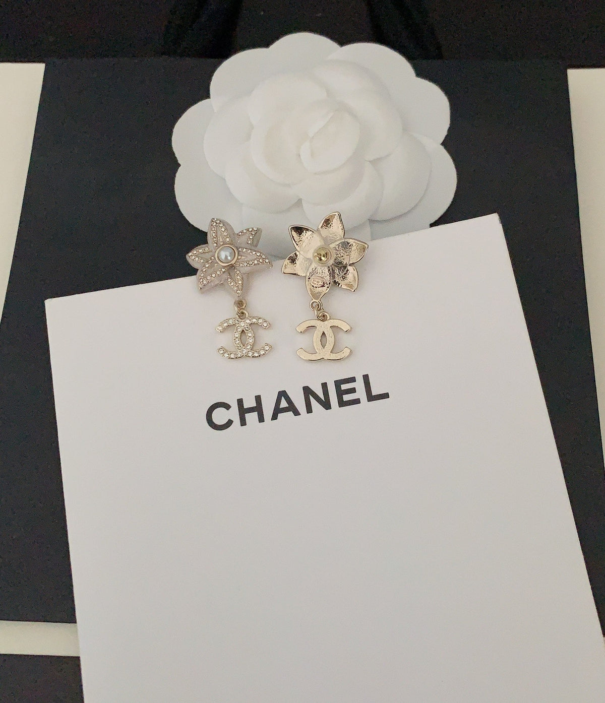 Chanel Camellia Pendant Earrings - 18K White Gold