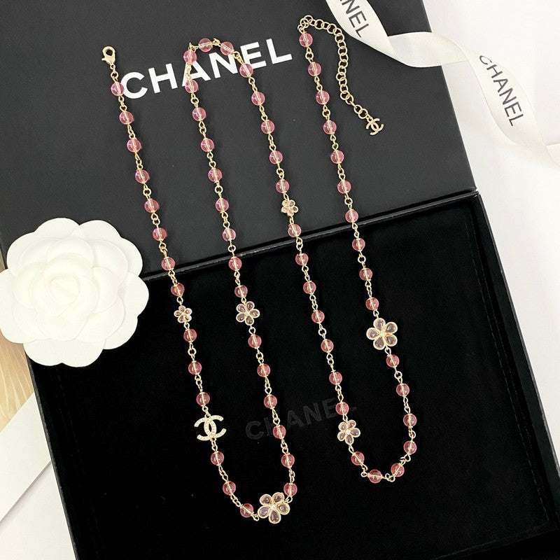 Chanel 26C Pink Crystal Long Necklace