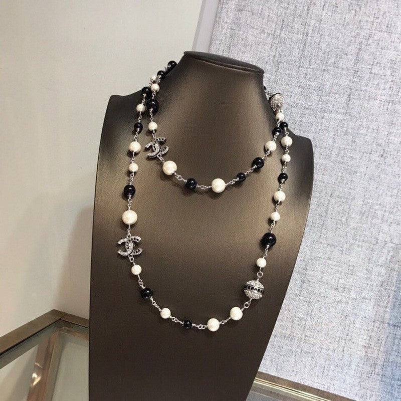Chanel Long Black Pearl Necklace