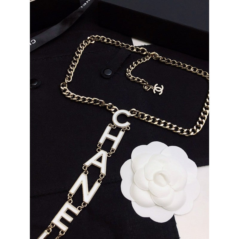 Chanel 22S Big White Logo Necklace