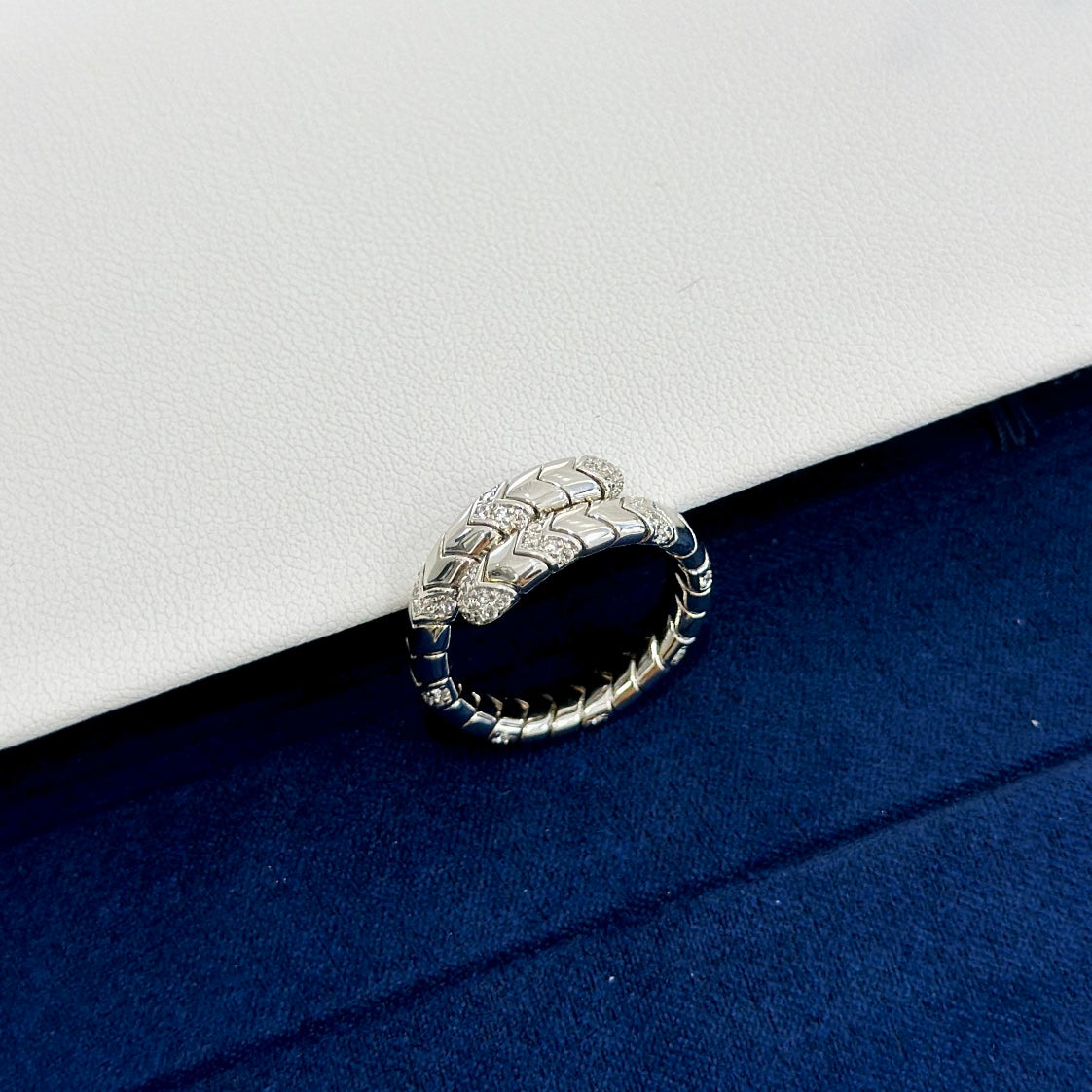 Bvlgari Serpenti Viper Pave Moissanite Ring - 18K White Gold