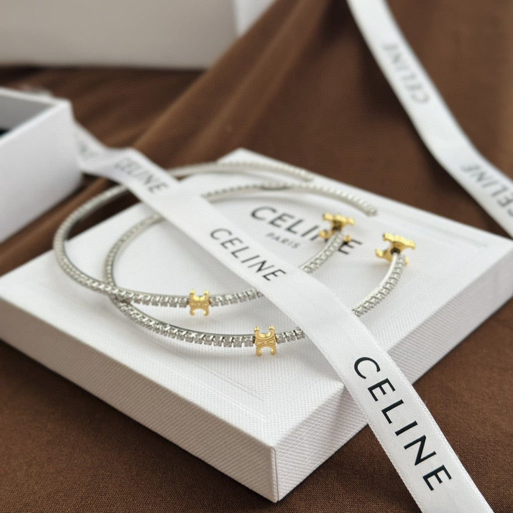 Celine Triomphe Gourmette Crystal Earrings