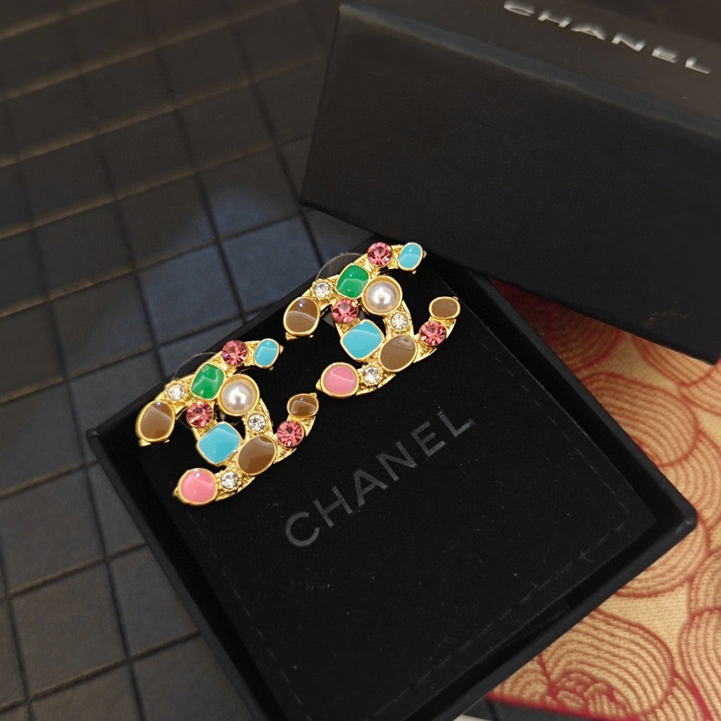 Chanel Multi-Color Crystal Earrings - 18K Yellow Gold
