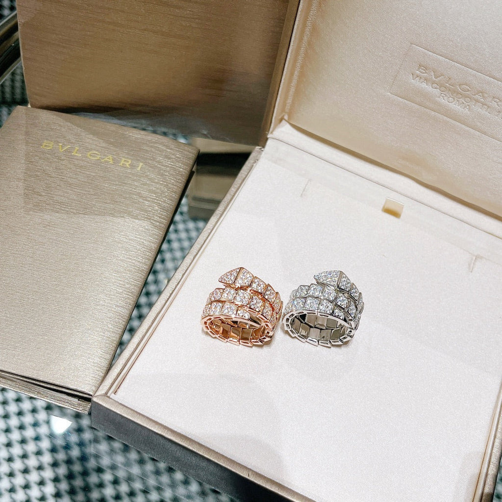 Bvlgari Serpenti Viper Full Pave Moissanite Ring - 18K White Gold
