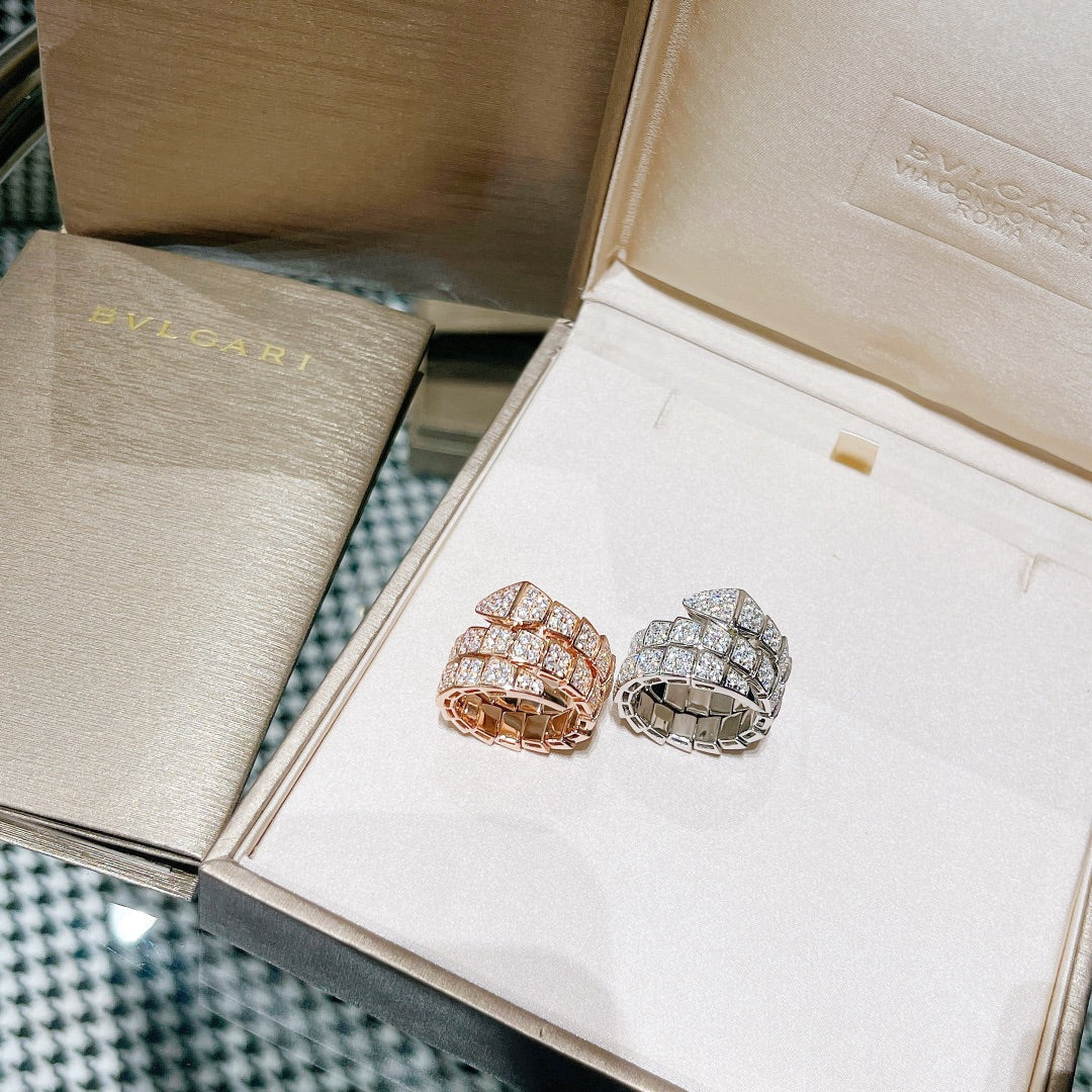 Bvlgari Serpenti Viper Full Pave Moissanite Ring - 18K White Gold
