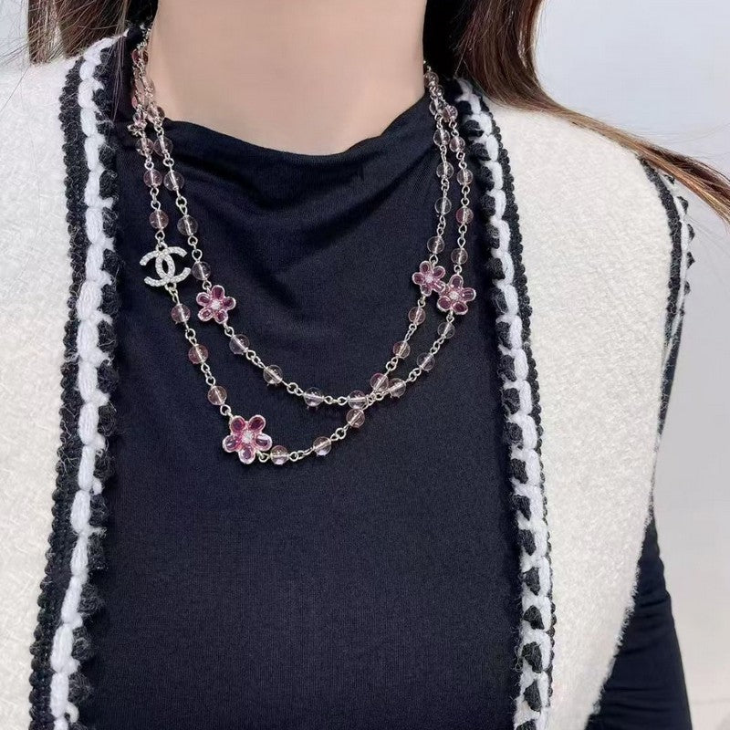 Chanel 26C Pink Crystal Long Necklace