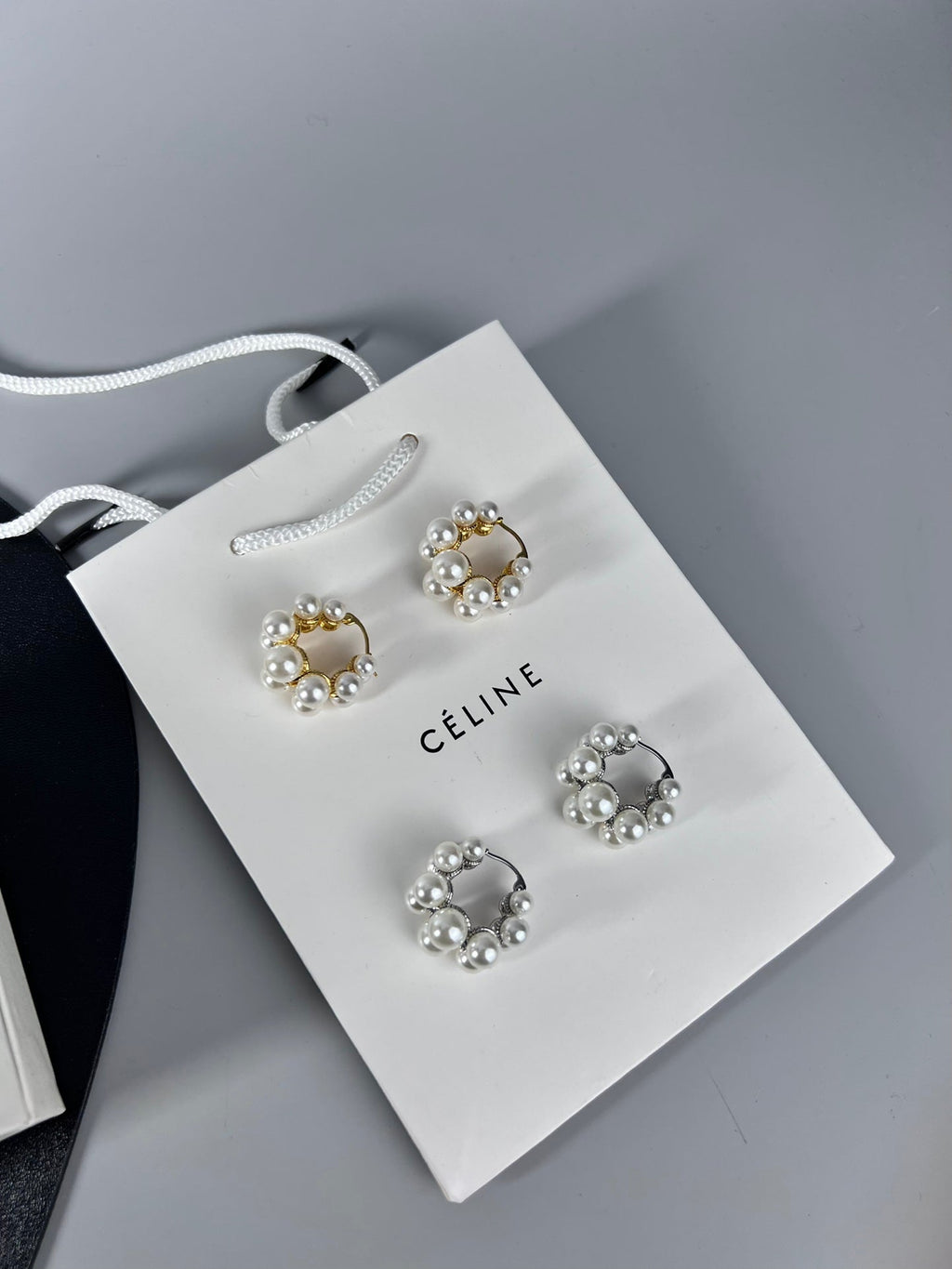 Celine Triomphe Two-Rows Pearl Earrings - 18K Gold