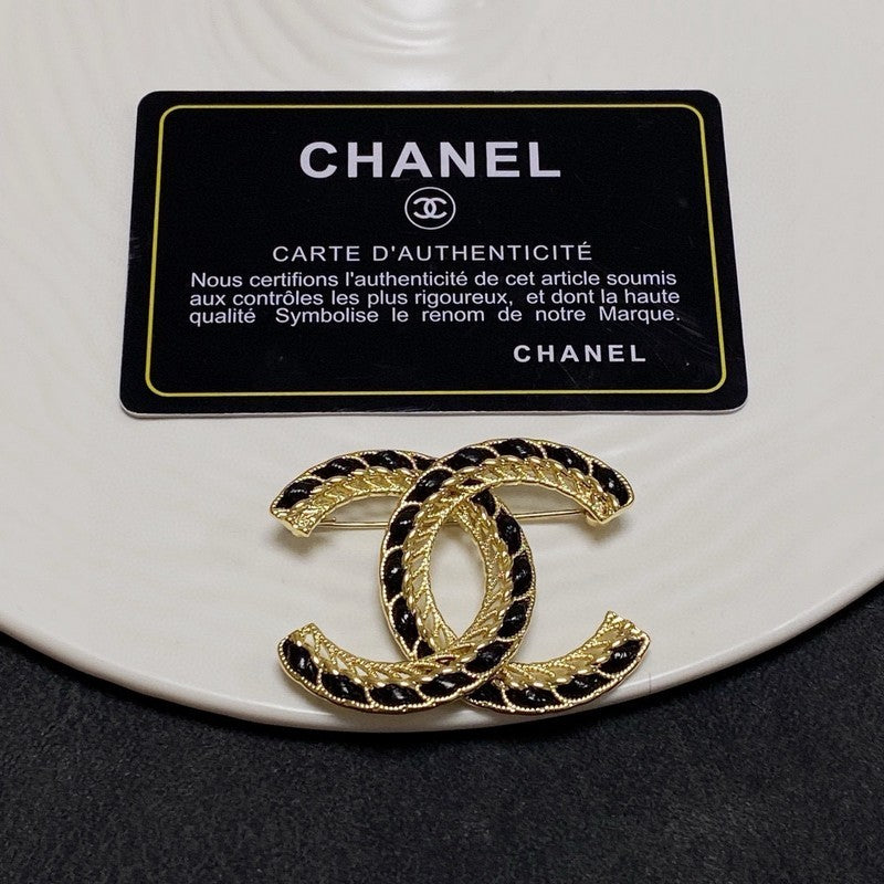 Chanel Leather Gold Brooch