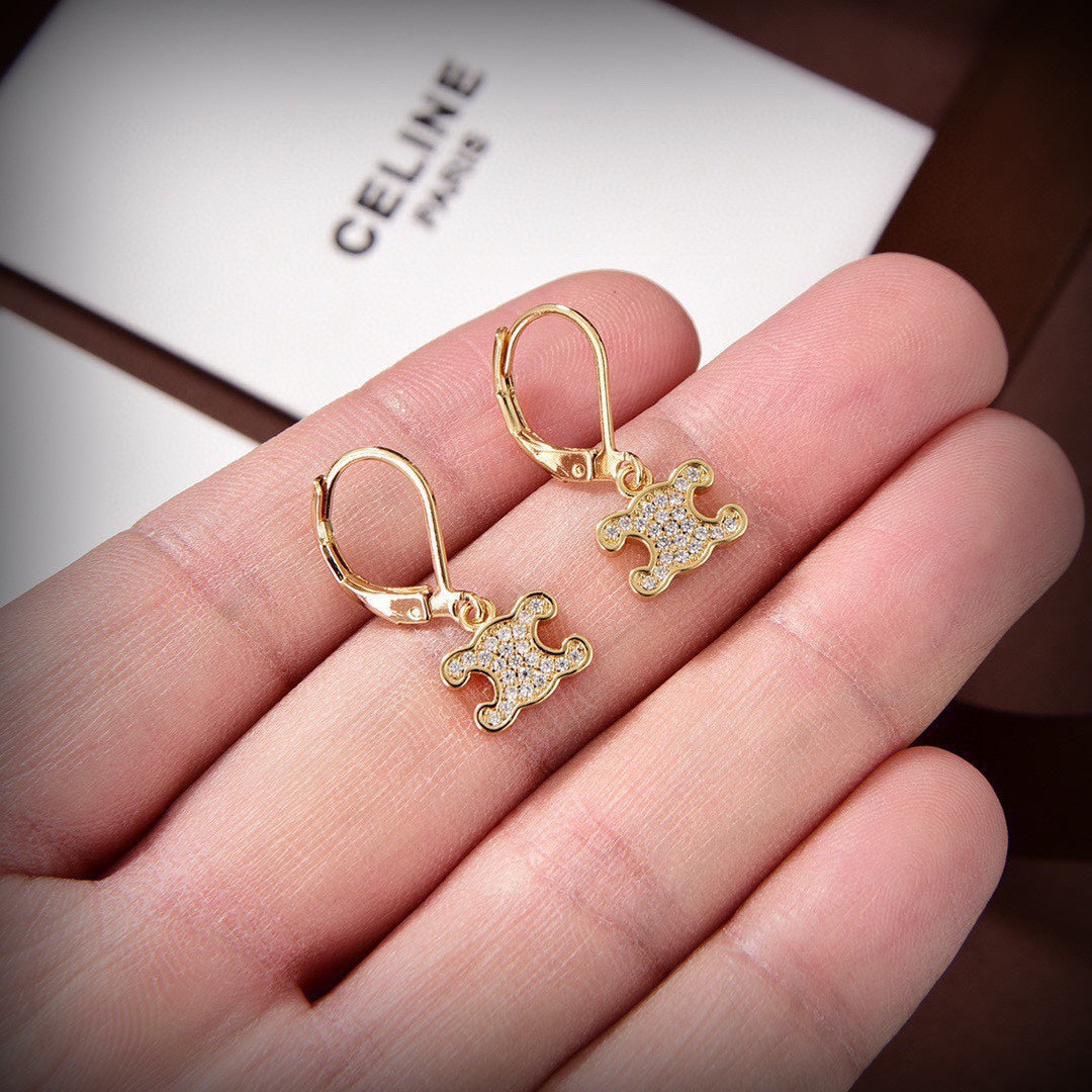 Celine Triomphe Rhinestone Earrings - 18K Yellow Gold