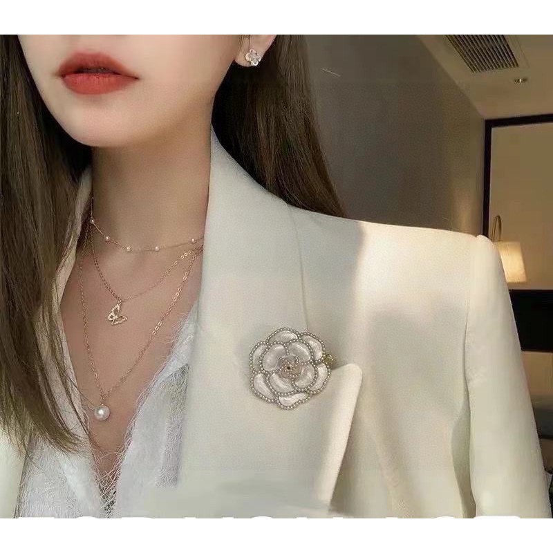 Chanel Camellia Black & White Brooch