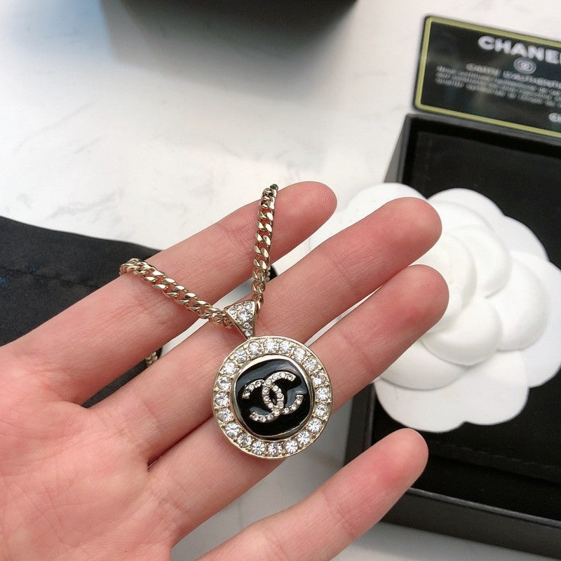 Chanel Black & White Diamond Gold Necklace