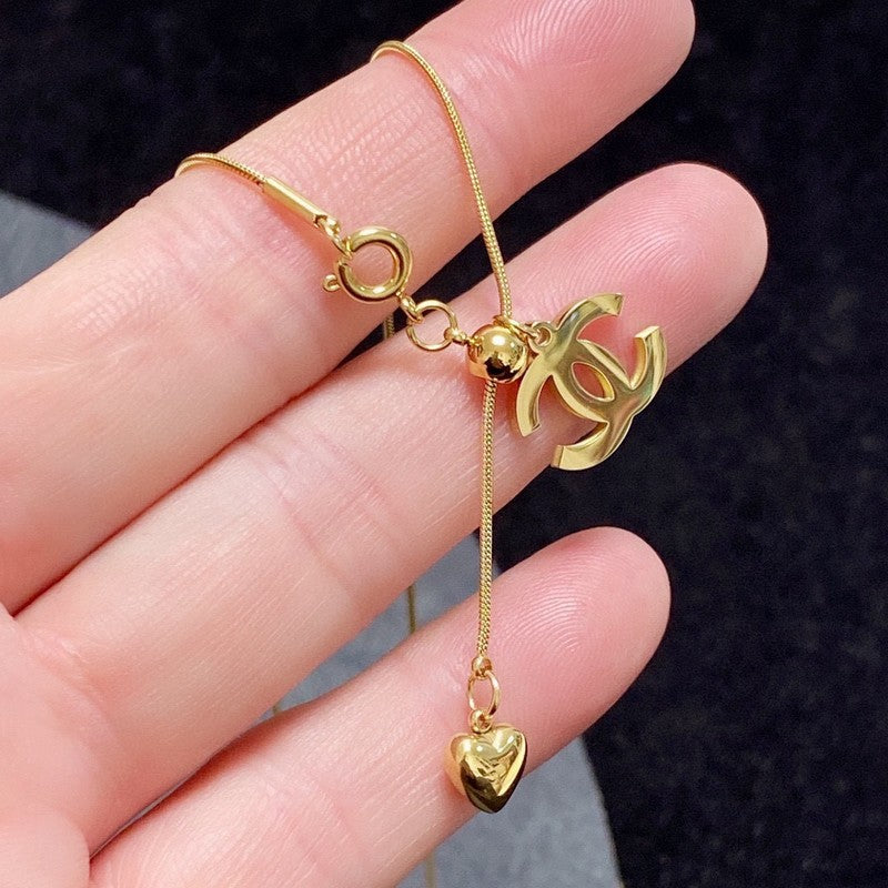 Chanel Heart Pendant Gold Necklace