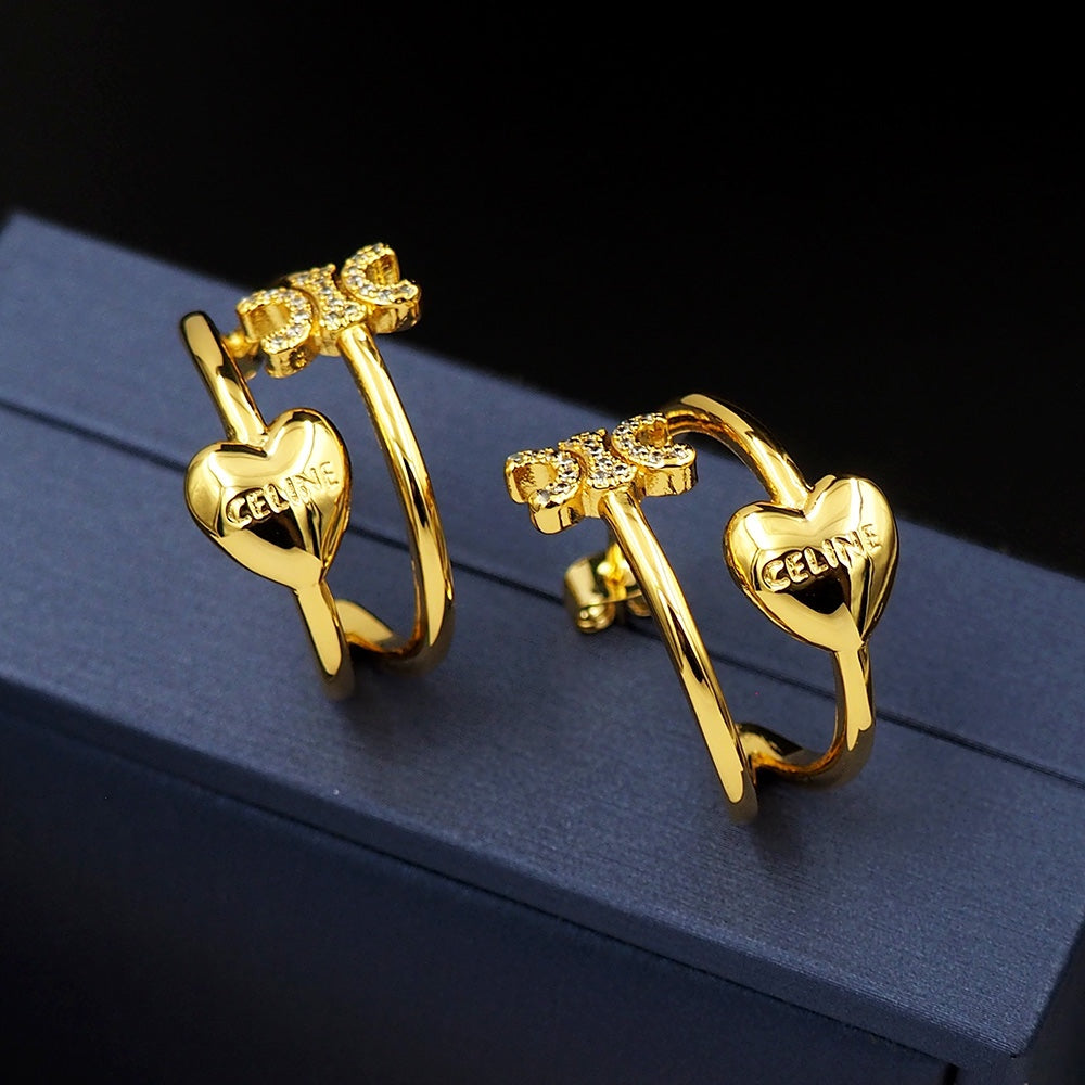 Celine Triomphe Heart Earrings - 18K Yellow Gold