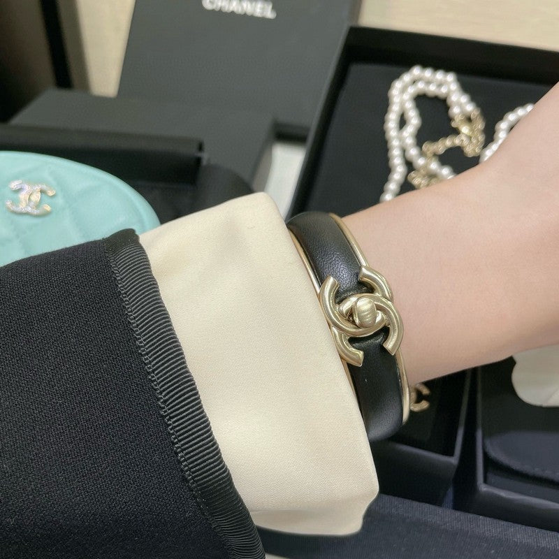 Chanel Black Leather Cuff Bracelet