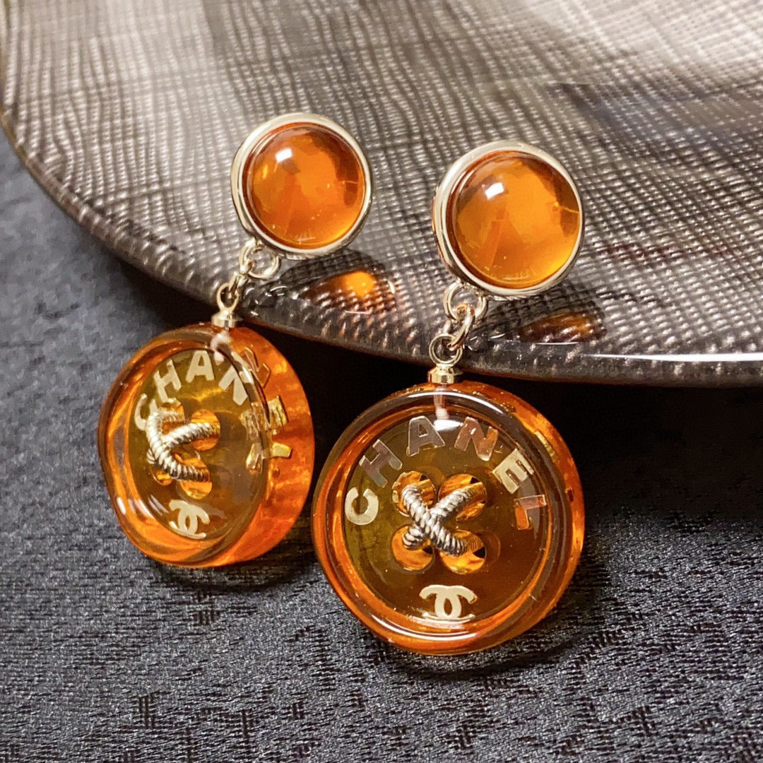 Chanel Orange Pendant Earrings - 18K Yellow Gold