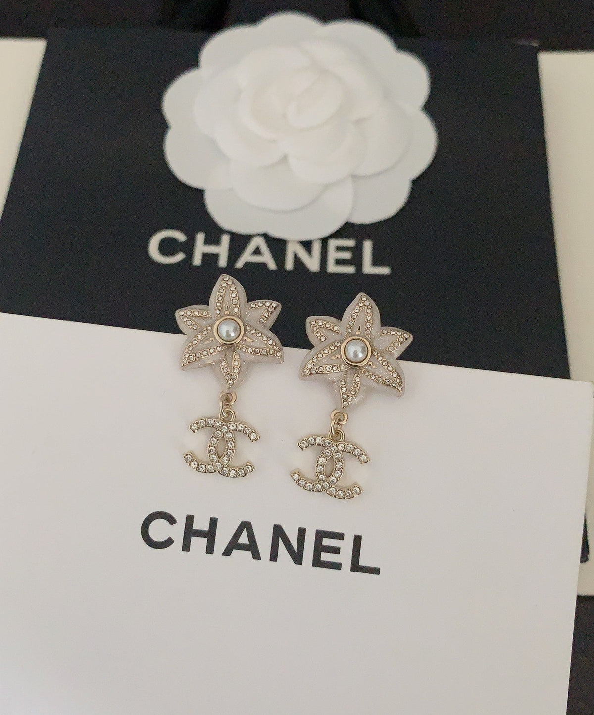 Chanel Camellia Pendant Earrings - 18K White Gold