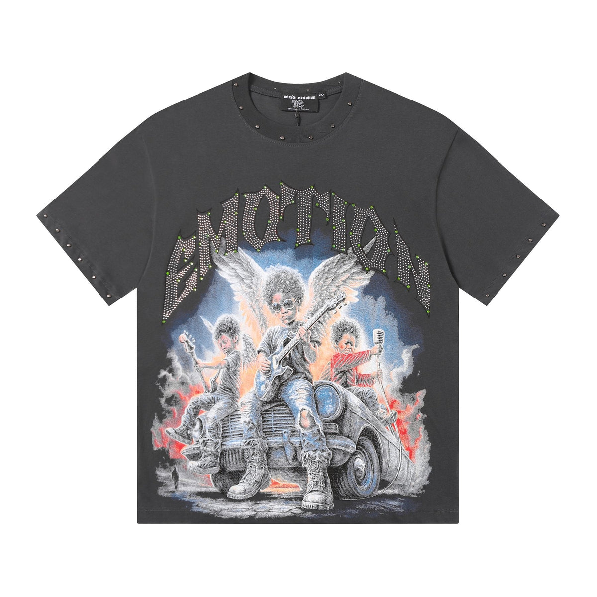 MIXED EMOTION Studded Angel Graphic T-Shirt — hero