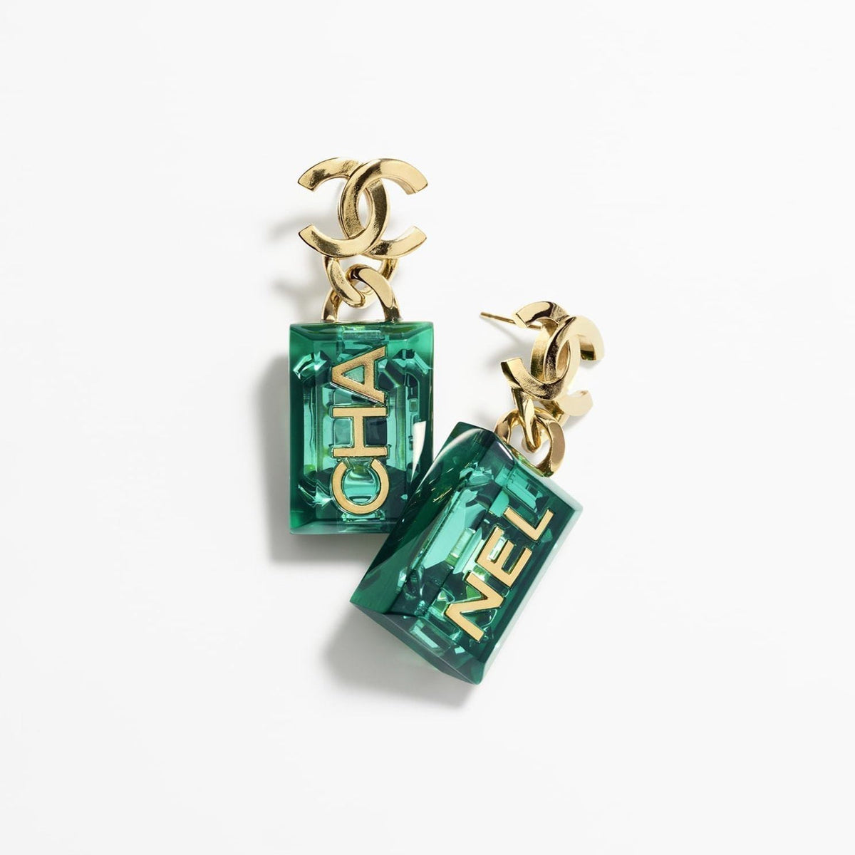Chanel Green Perfume Bottle Earrings - 18K Yellow Gold