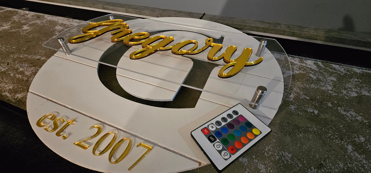 Personalized Round Wood LED Family Wall Sign - 18 Inch