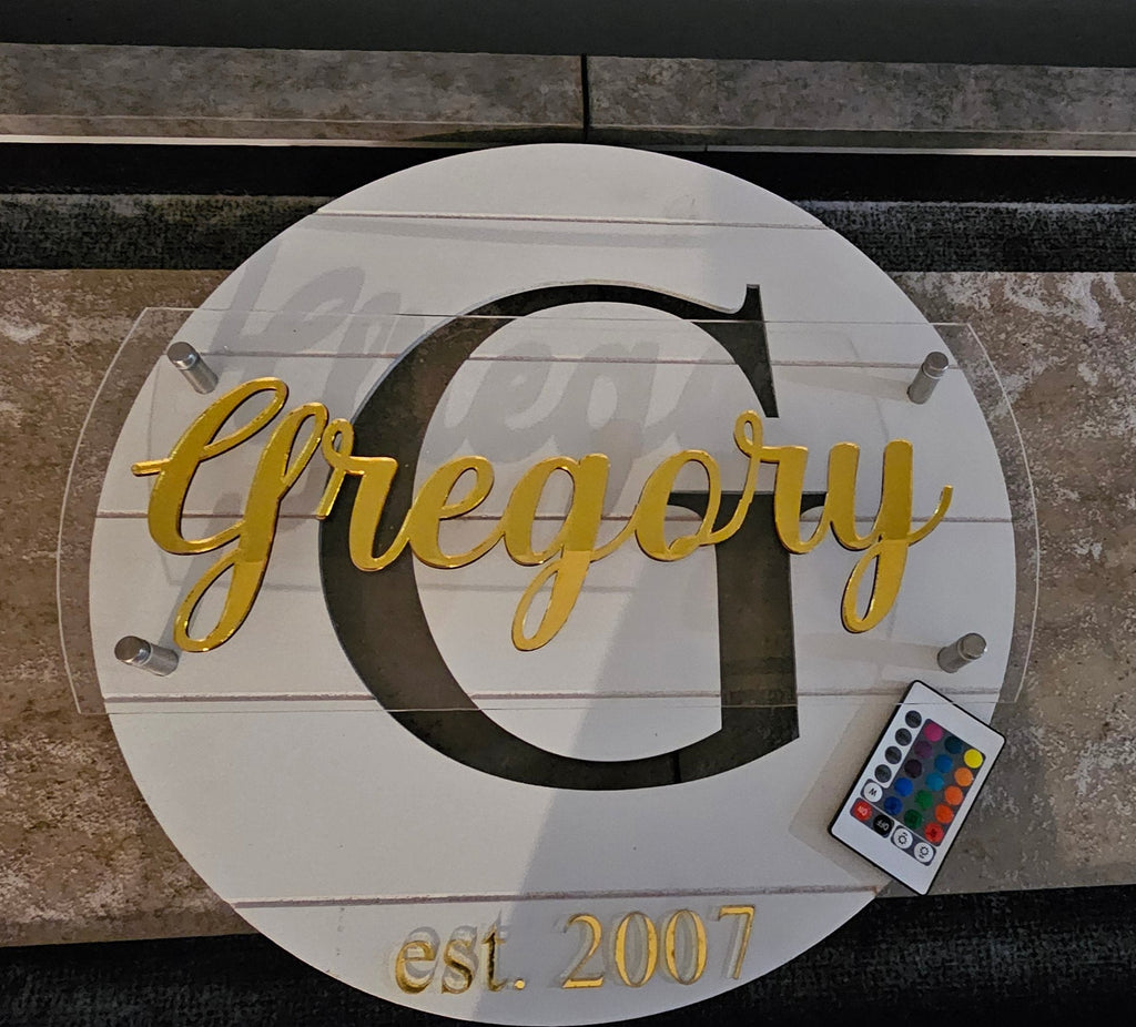 Personalized Round Wood LED Family Wall Sign - 18 Inch