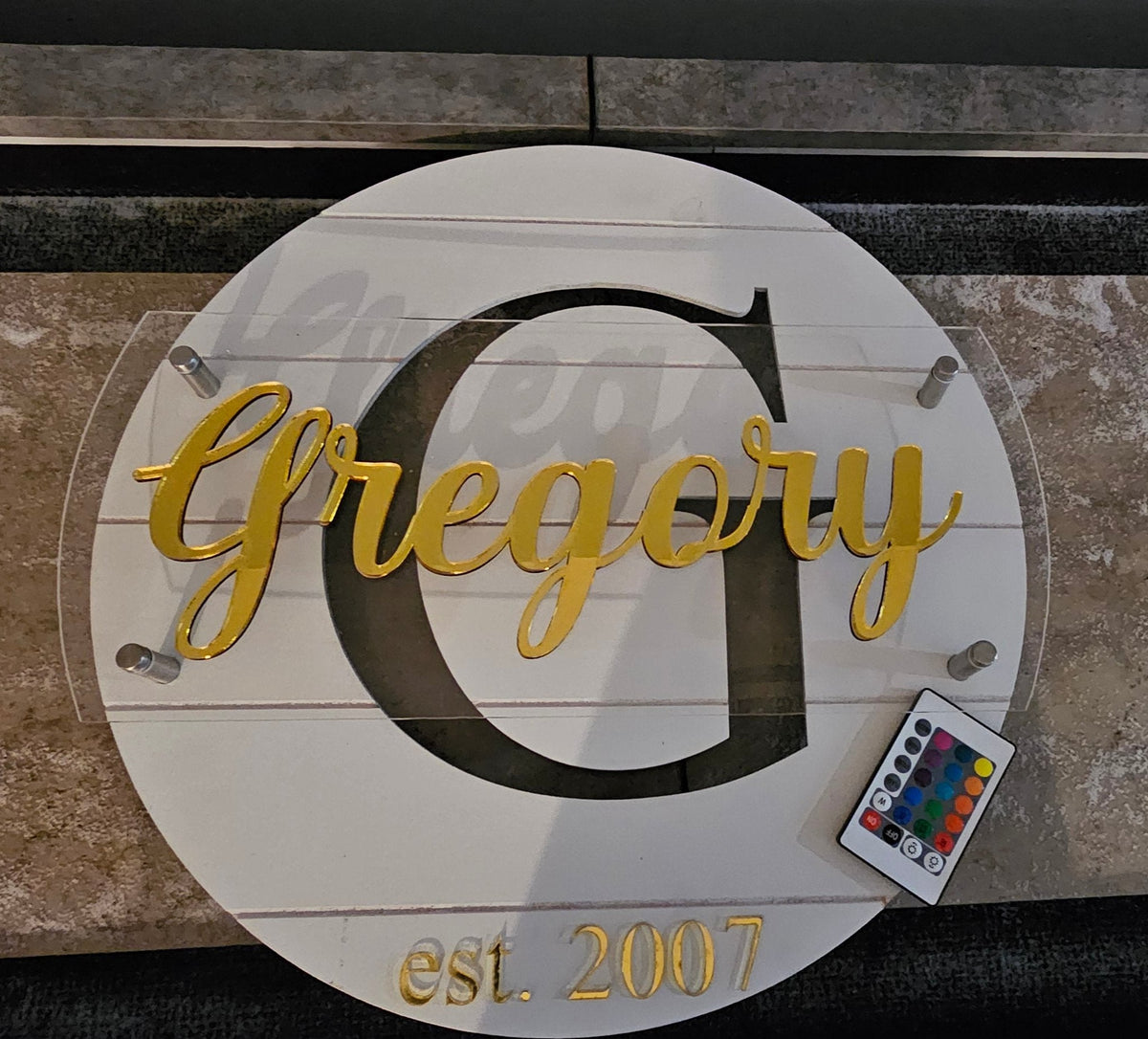 Personalized Round Wood LED Family Wall Sign - 18 Inch