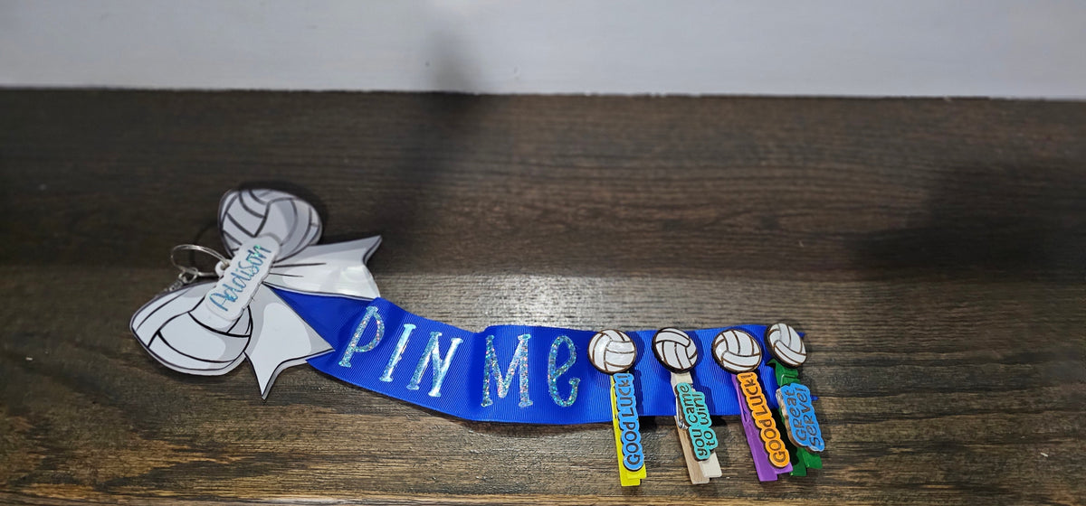 Personalized Volleyball Pin Me Bag Tag and Clip Holder