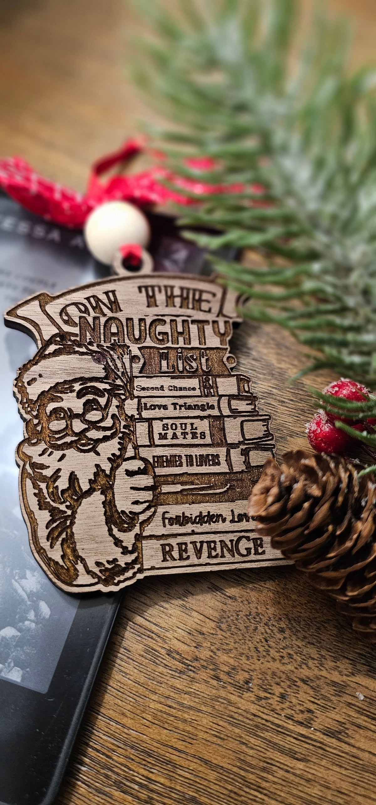 Santa on the Naughty List Wooden Christmas Ornament