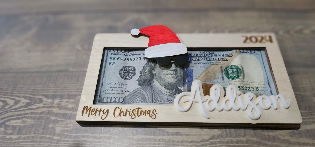 Personalized Wood and Acrylic Christmas Cash Gift Holder