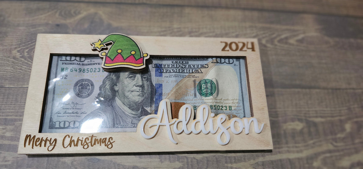 Personalized Wood and Acrylic Christmas Cash Gift Holder